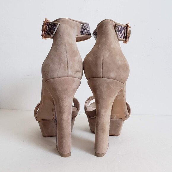 New VINCE CAMUTO Leather Suede Platform Sandal Ankle Strap Snakeskin Pumps Heels - Picture 4 of 10